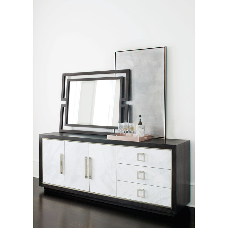 84'' Brown and Silver Marble Front Sideboard