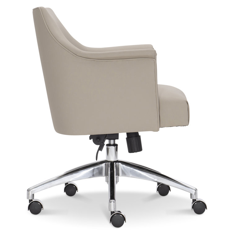 Beige Leather and Fabric Transitional Task Chair