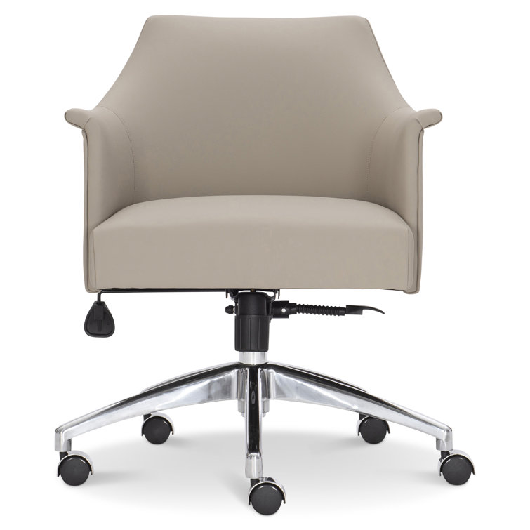 Beige Leather and Fabric Transitional Task Chair