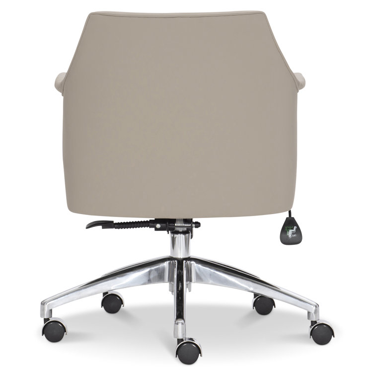 Beige Leather and Fabric Transitional Task Chair