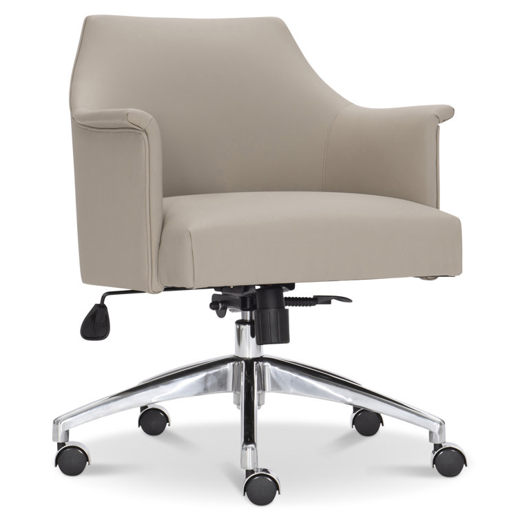 Beige Leather and Fabric Transitional Task Chair