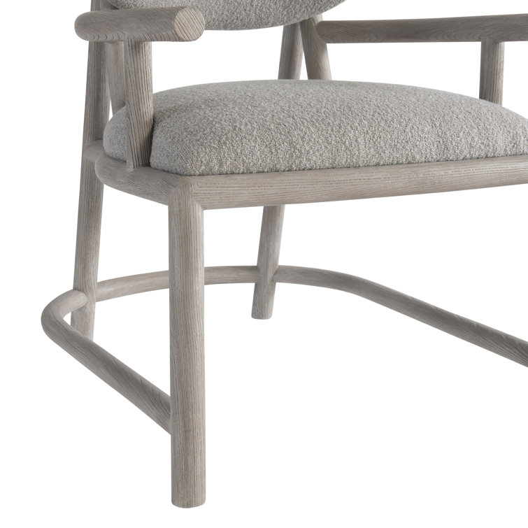 Gray Upholstered Wood Arm Chair with Curved Back