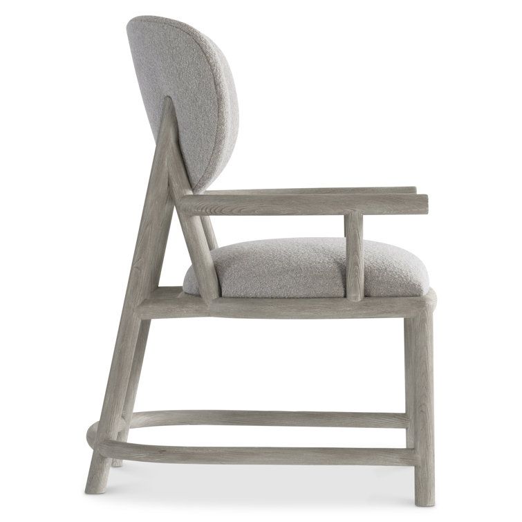 Gray Upholstered Wood Arm Chair with Curved Back