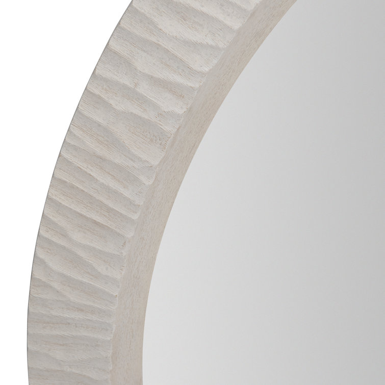 Solaria Transitional Round Off-White Wood Accent Mirror
