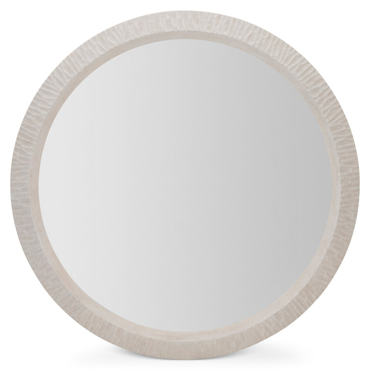 Solaria Transitional Round Off-White Wood Accent Mirror