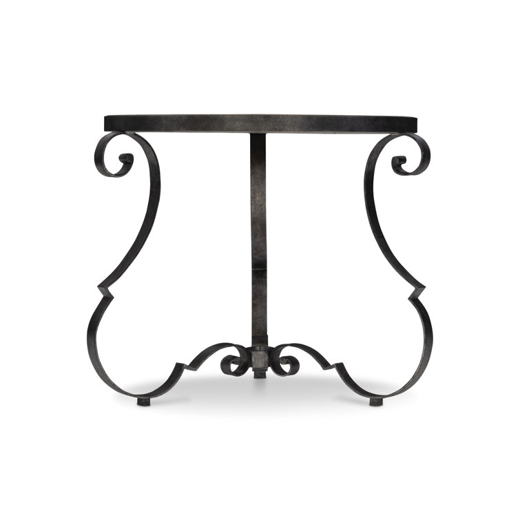 Traditional Criollo Wood & Textured Carbone Metal Round Side Table