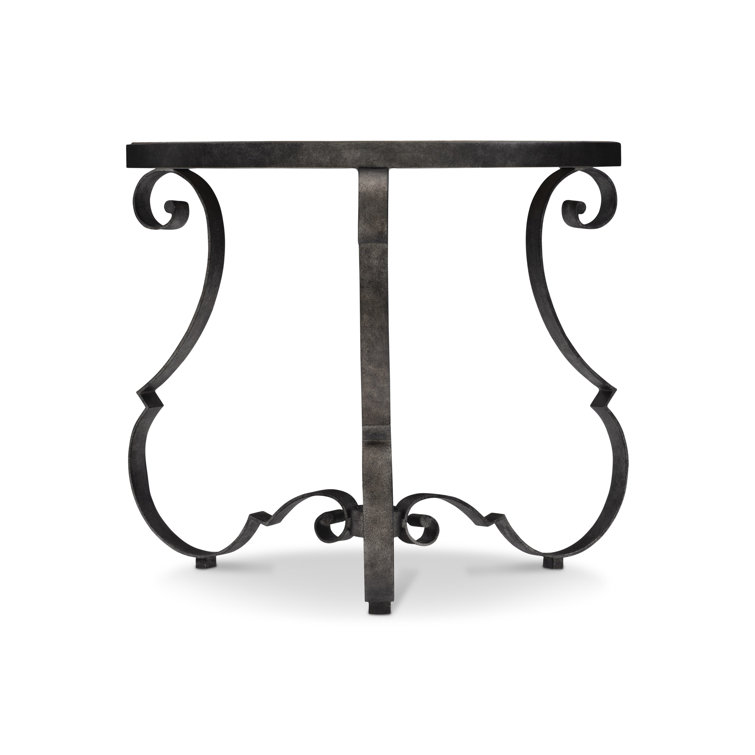 Traditional Criollo Wood & Textured Carbone Metal Round Side Table