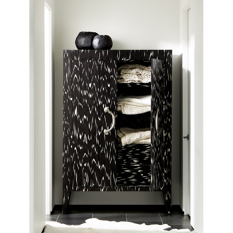Black Engineered Wood Modern Armoire with Metal Hardware