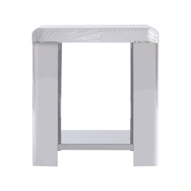 Silver Acrylic and Stainless Steel Square End Table