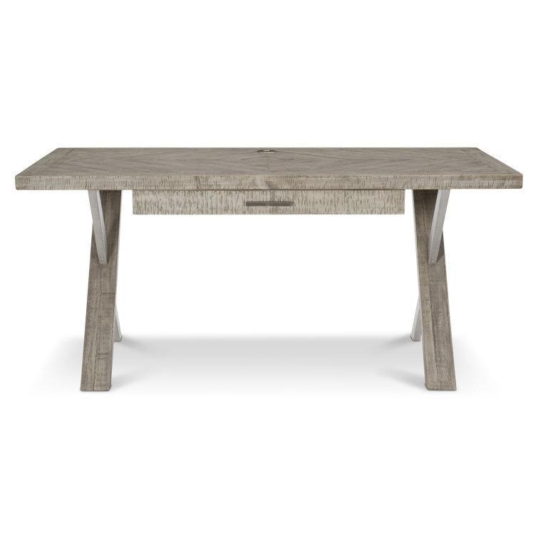Transitional Solid Wood Home Office Desk with USB Port, Gray