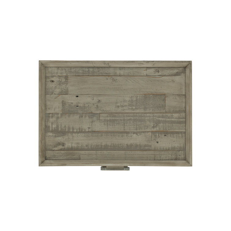 Transitional Gray 3-Drawer Metal Nightstand with Reclaimed Pine
