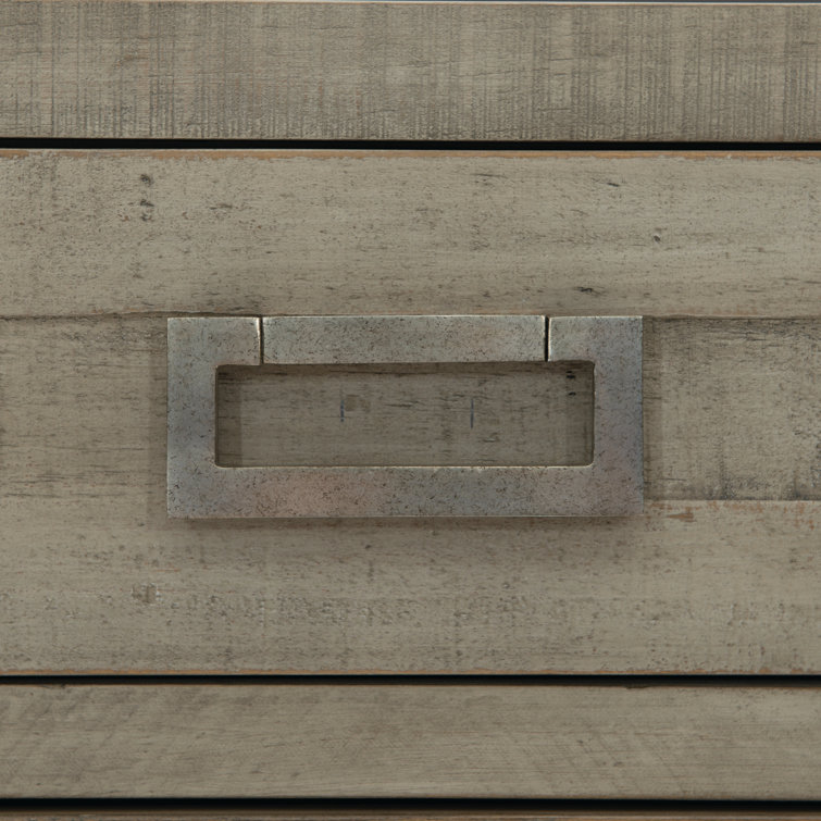 Transitional Gray 3-Drawer Metal Nightstand with Reclaimed Pine