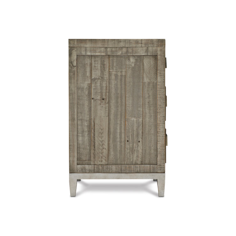 Transitional Gray 3-Drawer Metal Nightstand with Reclaimed Pine