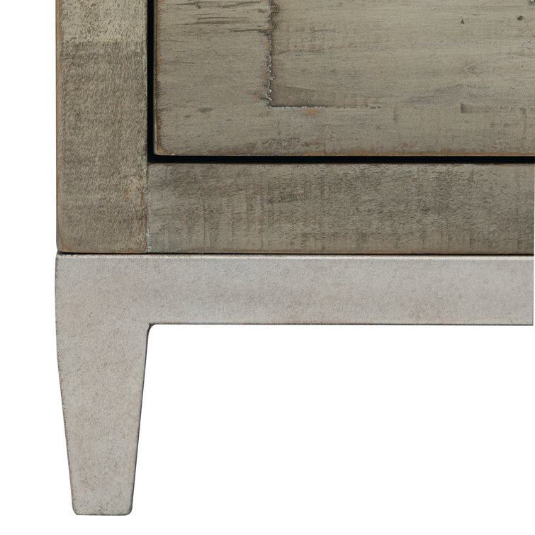 Transitional Gray 3-Drawer Metal Nightstand with Reclaimed Pine