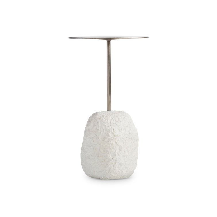 Contemporary Trianon 12" Round Silver Metal & Stone Accent Table