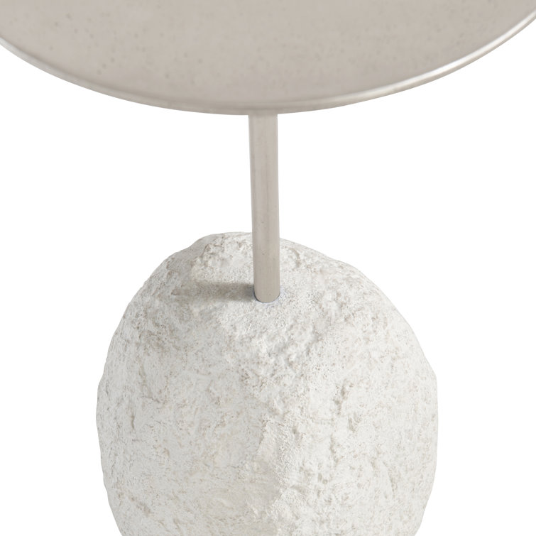 Contemporary Trianon 12" Round Silver Metal & Stone Accent Table