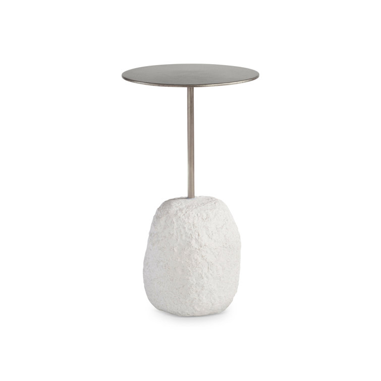 Contemporary Trianon 12" Round Silver Metal & Stone Accent Table