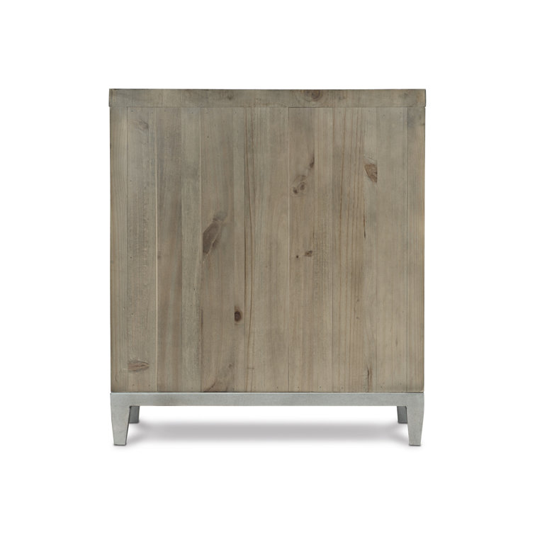 Transitional Gray 3-Drawer Metal Nightstand with Reclaimed Pine