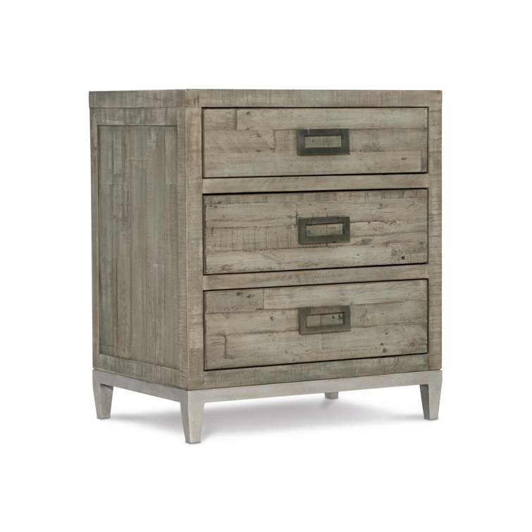 Transitional Gray 3-Drawer Metal Nightstand with Reclaimed Pine