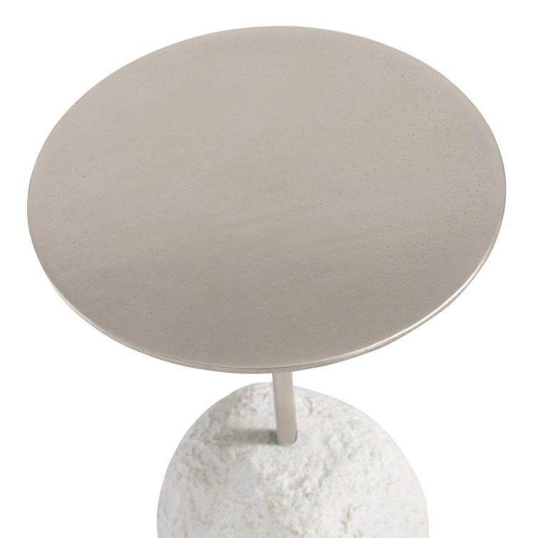 Contemporary Trianon 12" Round Silver Metal & Stone Accent Table