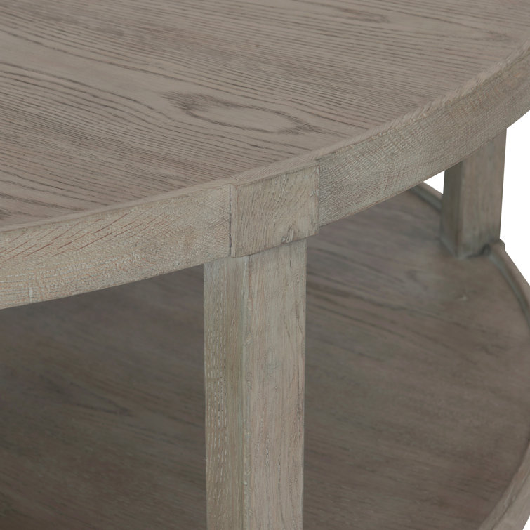 Transitional Cerused Oak Round Coffee Table with Storage in Pewter Gray