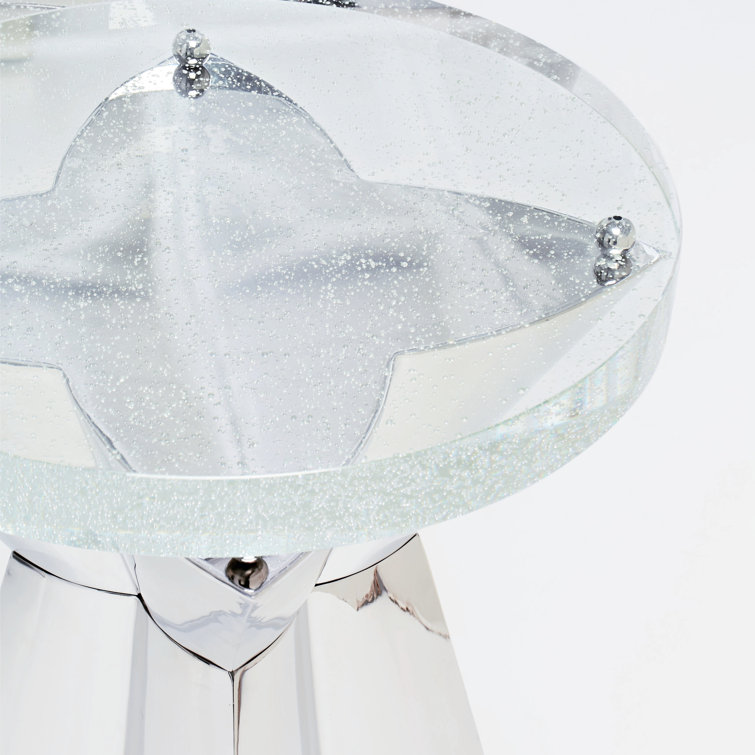 Anika 16'' White Bubble Glass & Metal Round End Table