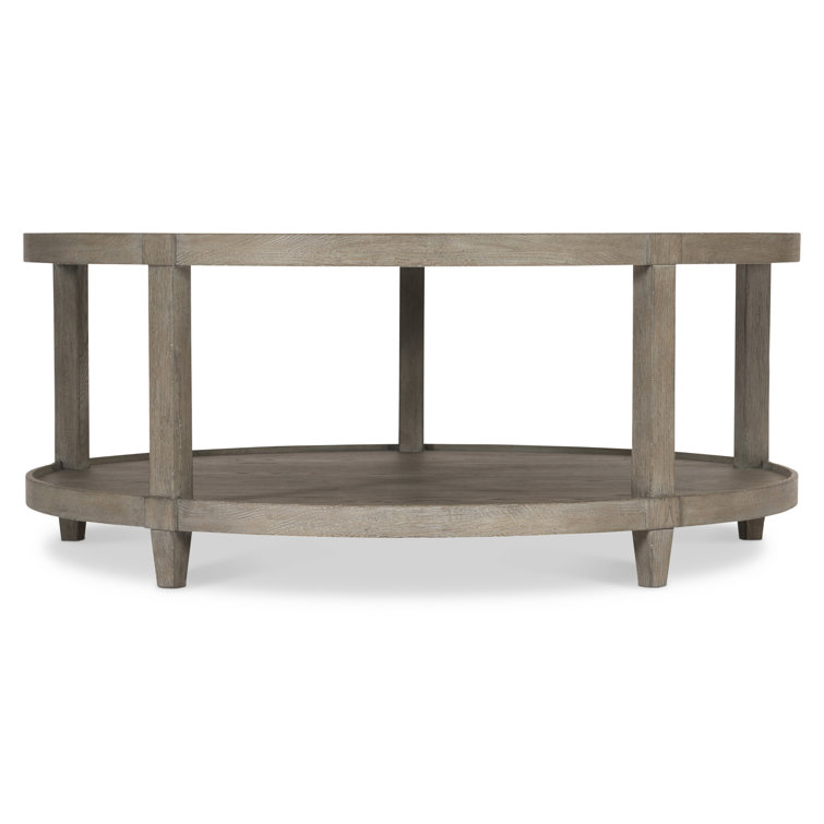 Transitional Cerused Oak Round Coffee Table with Storage in Pewter Gray