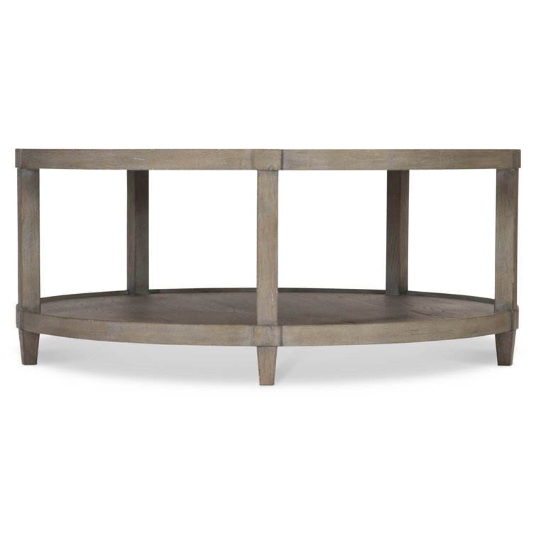 Transitional Cerused Oak Round Coffee Table with Storage in Pewter Gray