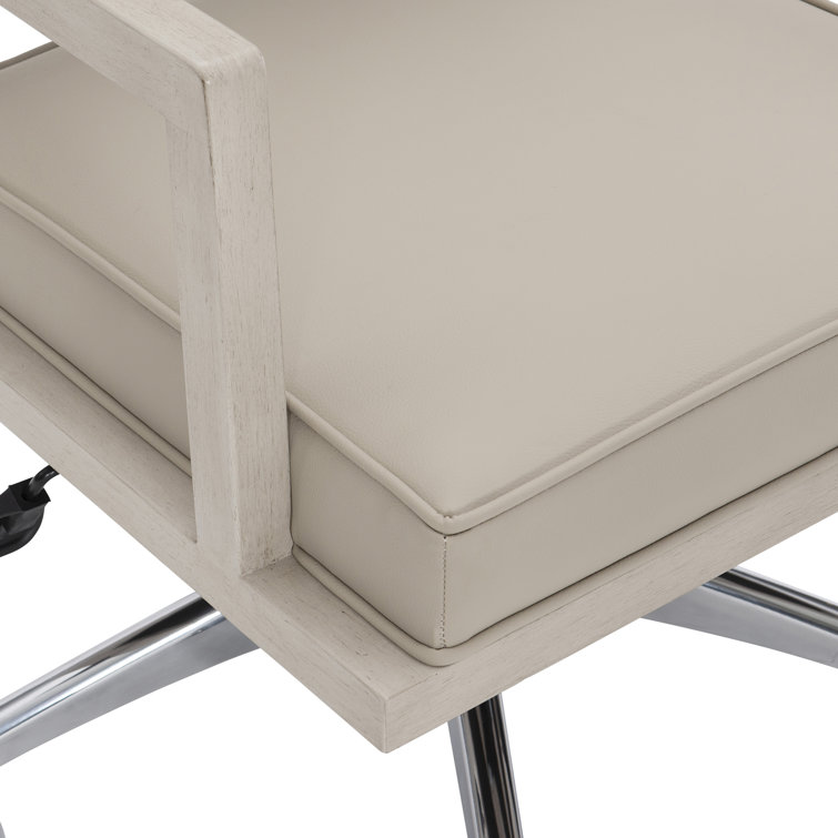 Davenport Linear Gray Leather Task Chair with Wood Accents
