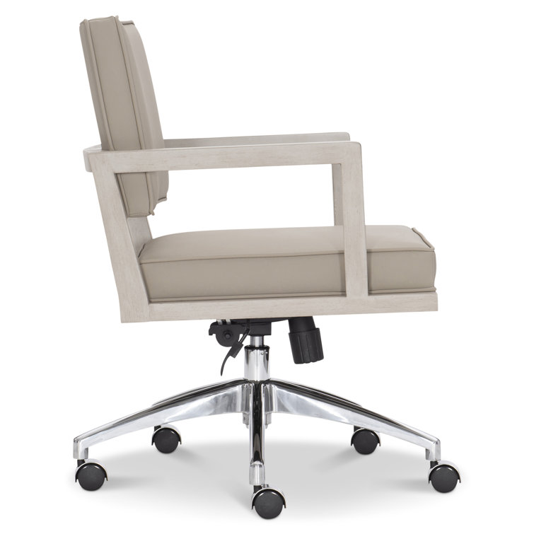 Davenport Linear Gray Leather Task Chair with Wood Accents