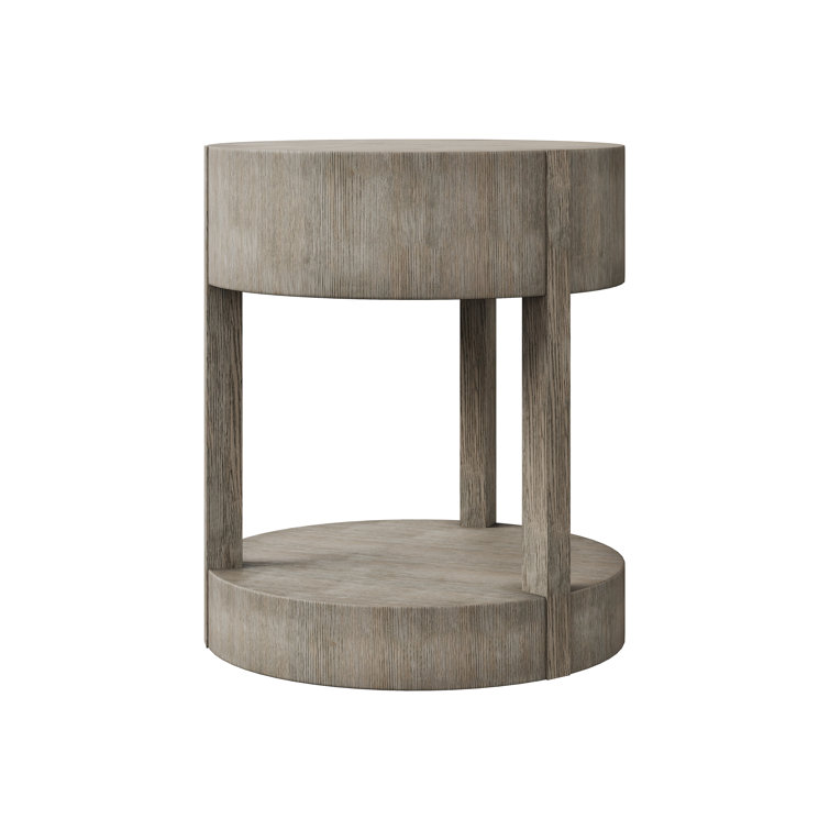 Gray Oak 1-Drawer Round Nightstand