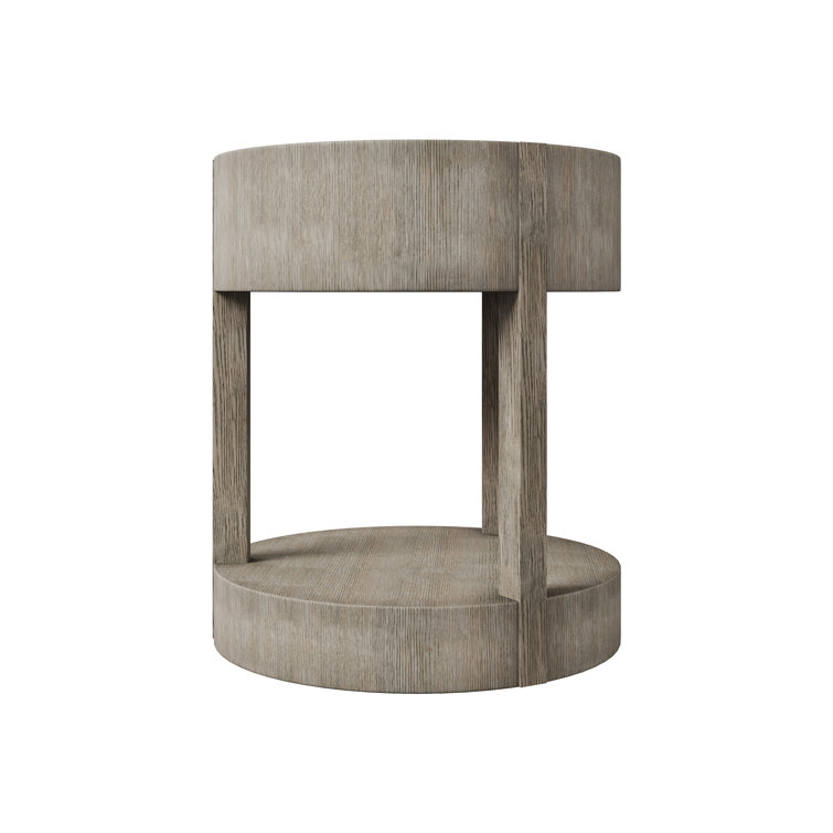 Gray Oak 1-Drawer Round Nightstand