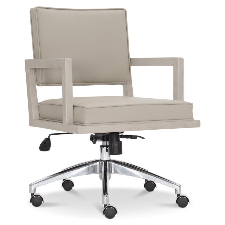 Davenport Linear Gray Leather Task Chair with Wood Accents