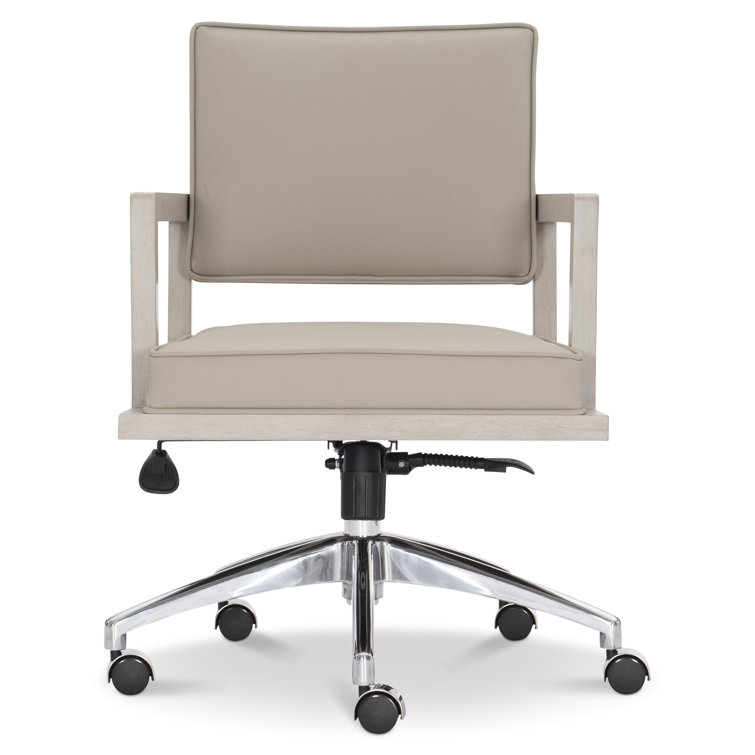 Davenport Linear Gray Leather Task Chair with Wood Accents