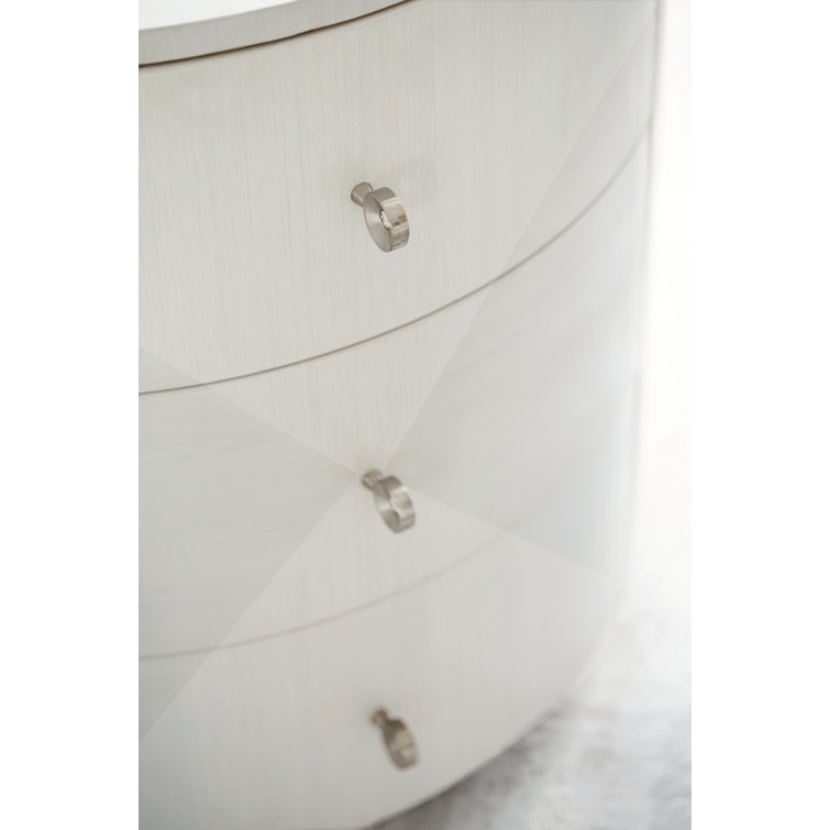 Transitional Round White Wood & Metal 3-Drawer Chairside Table