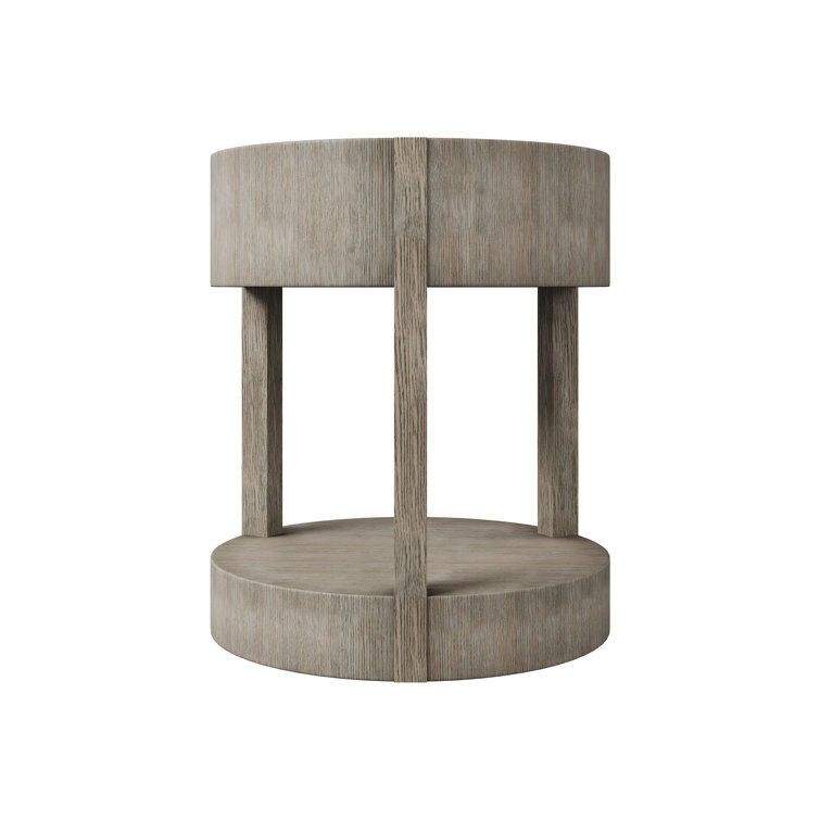 Gray Oak 1-Drawer Round Nightstand