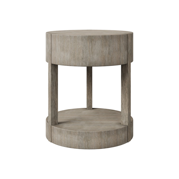 Gray Oak 1-Drawer Round Nightstand