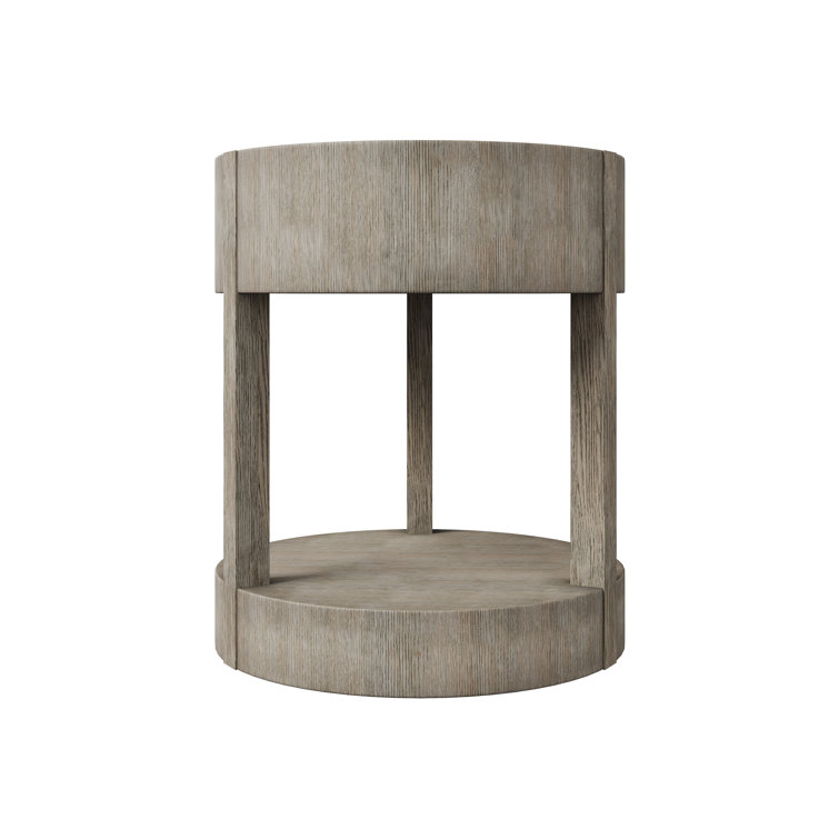 Gray Oak 1-Drawer Round Nightstand
