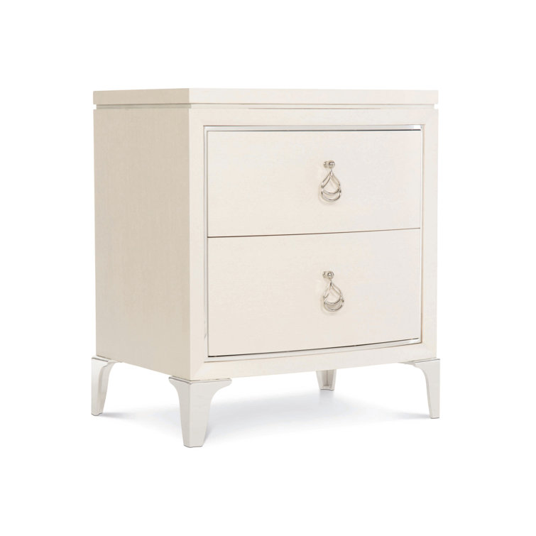 Cream Ash Wood 2-Drawer Transitional Nightstand