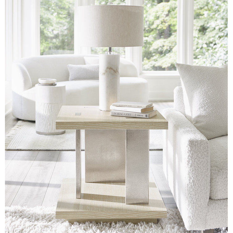 Dune Finish Square End Table with Cast Aluminum Accents