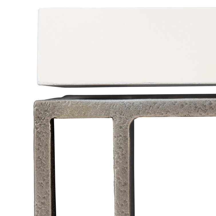 White Plaster Maple Veneer and Graphite Metal End Table