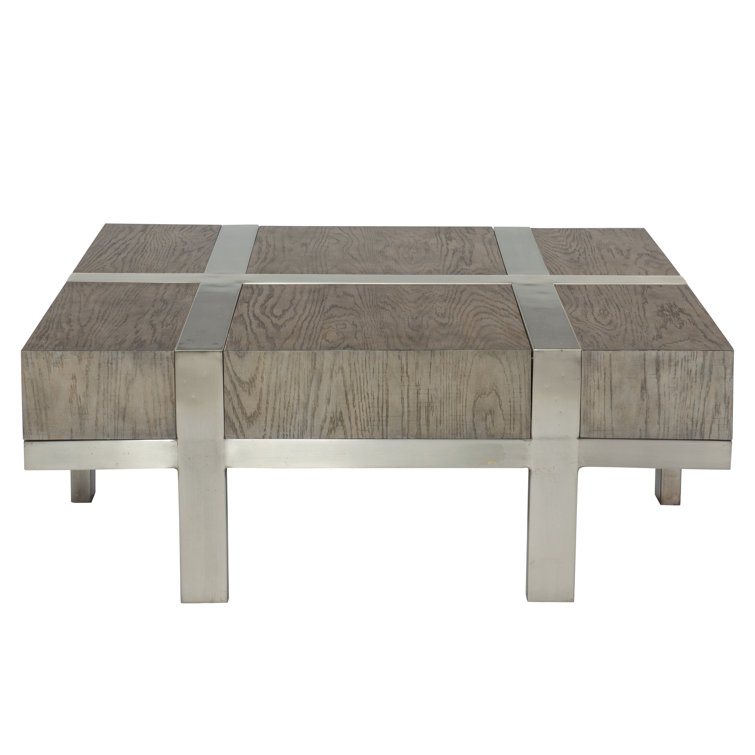 Gray Square Wood Coffee Table with Storage