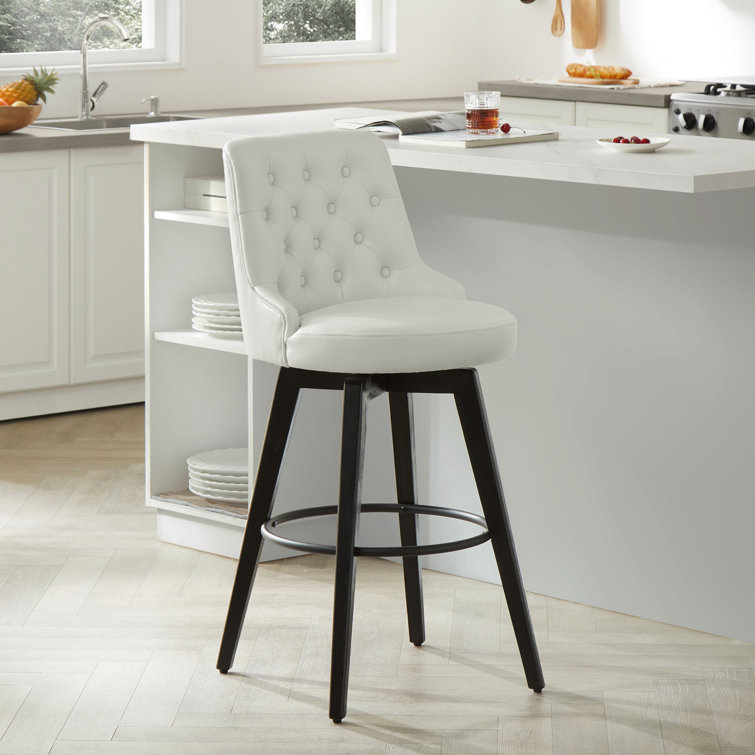 White Faux Leather Swivel Counter Stools with Black Legs