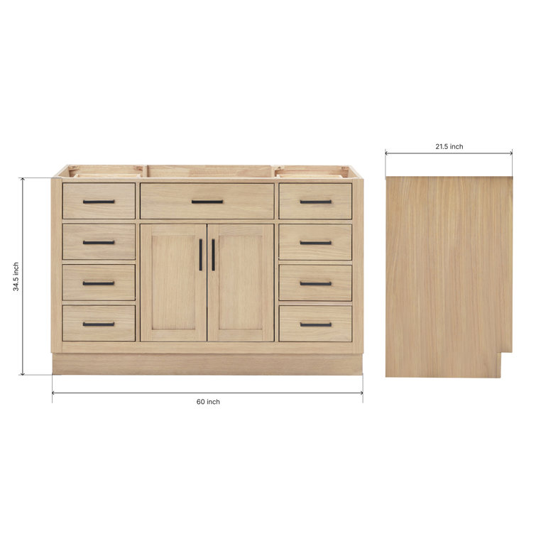 Hepburn 60" Light Oak Freestanding Bathroom Vanity Base