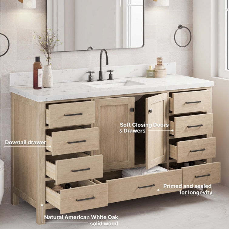 Cambridge 60.25'' Oak Single Sink Vanity with Quartz Top
