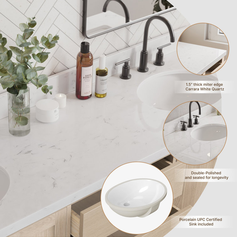 Cambridge 72" Double Sink Oak Vanity with Carrara Quartz Top