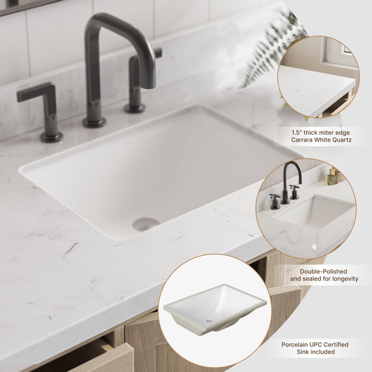 Cambridge 54" White Wood Freestanding Bathroom Vanity with Carrara Marble Top