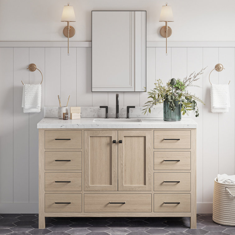 Cambridge 54" White Wood Freestanding Bathroom Vanity with Carrara Marble Top