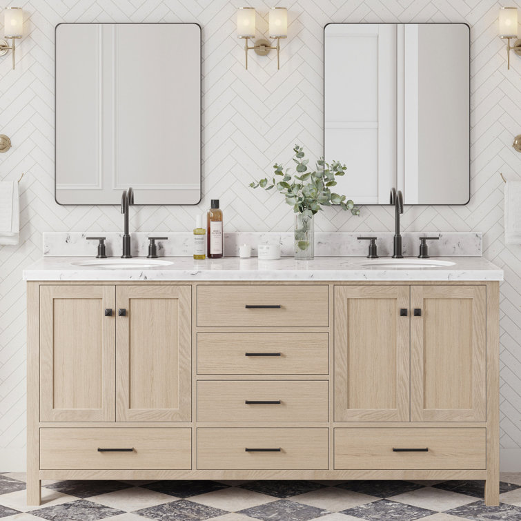 Cambridge 72" Double Sink Oak Vanity with Carrara Quartz Top