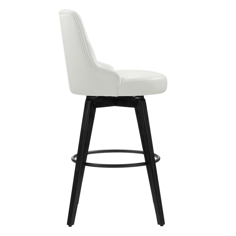 White Faux Leather Swivel Counter Stools with Black Legs